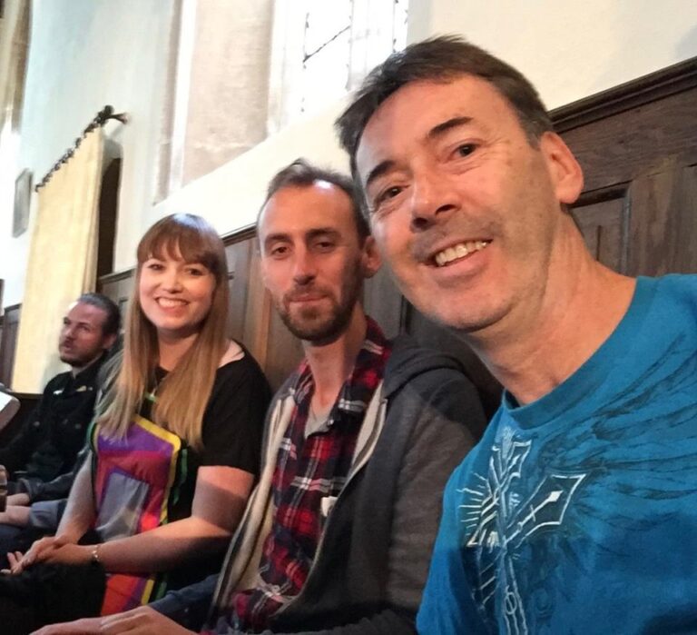 Emily, Matt and Brian waiting to perform If I could Walk on Water